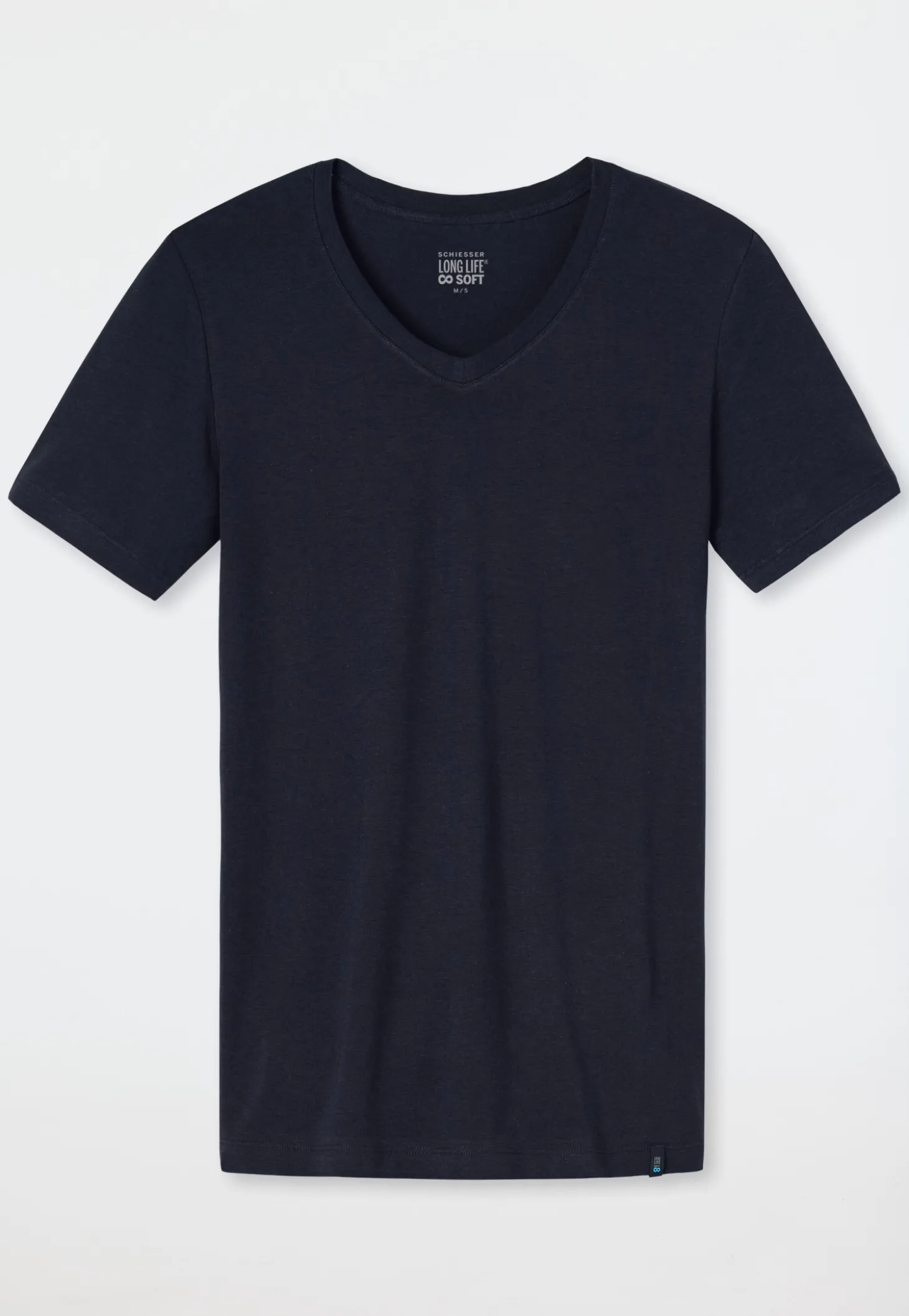Shirt kurzarm Jersey elastisch V-Ausschnitt blauschwarz - Long Life Soft