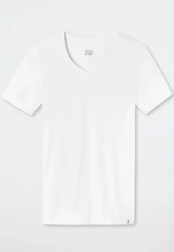 Shirt kurzarm Jersey elastisch V-Ausschnitt weiß - Long Life Soft
