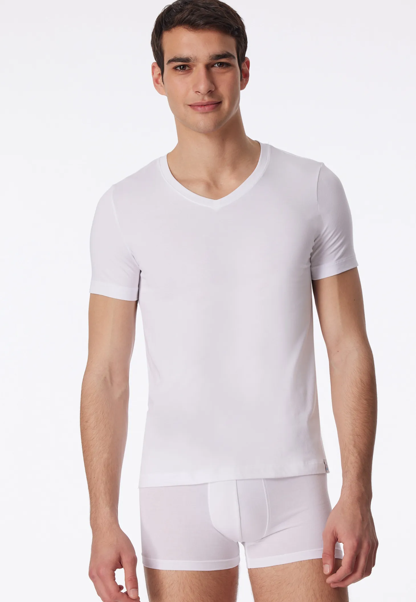 Shirt kurzarm Jersey elastisch V-Ausschnitt weiß - Long Life Soft