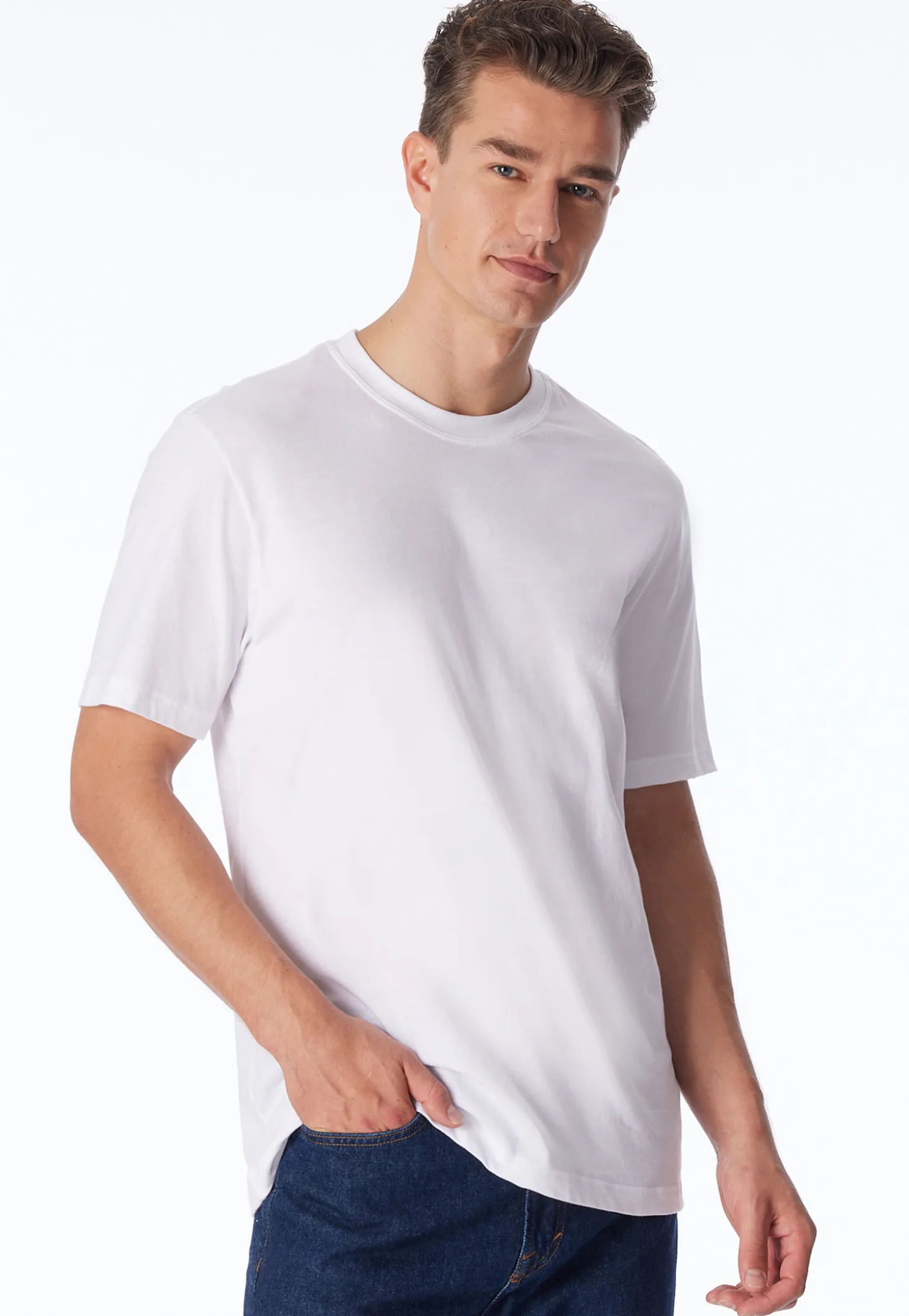 Shirt kurzarm Jersey 2er-Pack rundhals weiß - American T-Shirt