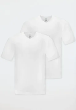 Shirt kurzarm Jersey 2er-Pack V-Ausschnitt weiß - American T-Shirt