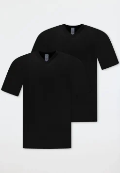 Shirt kurzarm Jersey 2er-Pack V-Ausschnitt schwarz - American T-Shirt