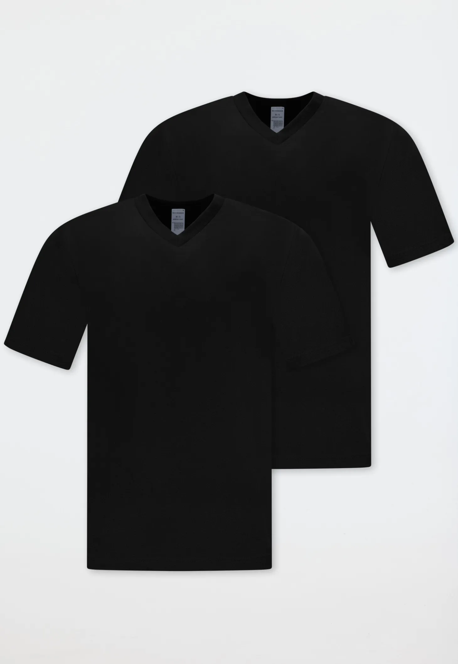 Shirt kurzarm Jersey 2er-Pack V-Ausschnitt schwarz - American T-Shirt