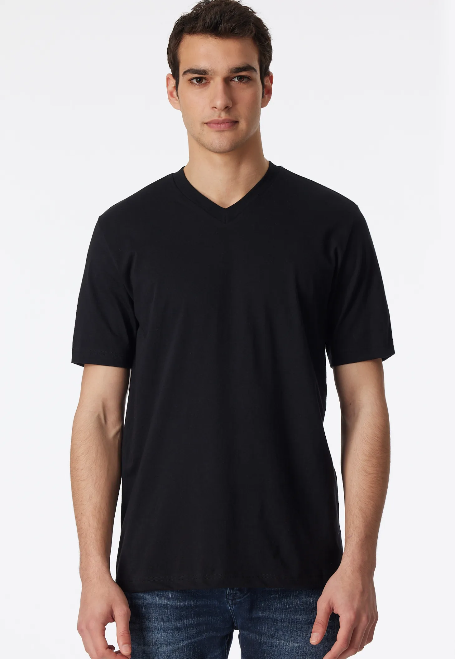 Shirt kurzarm Jersey 2er-Pack V-Ausschnitt schwarz - American T-Shirt