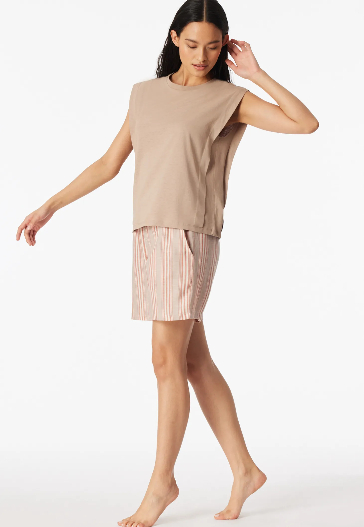 Shirt kurzarm Leinen mocha - Mix+Relax