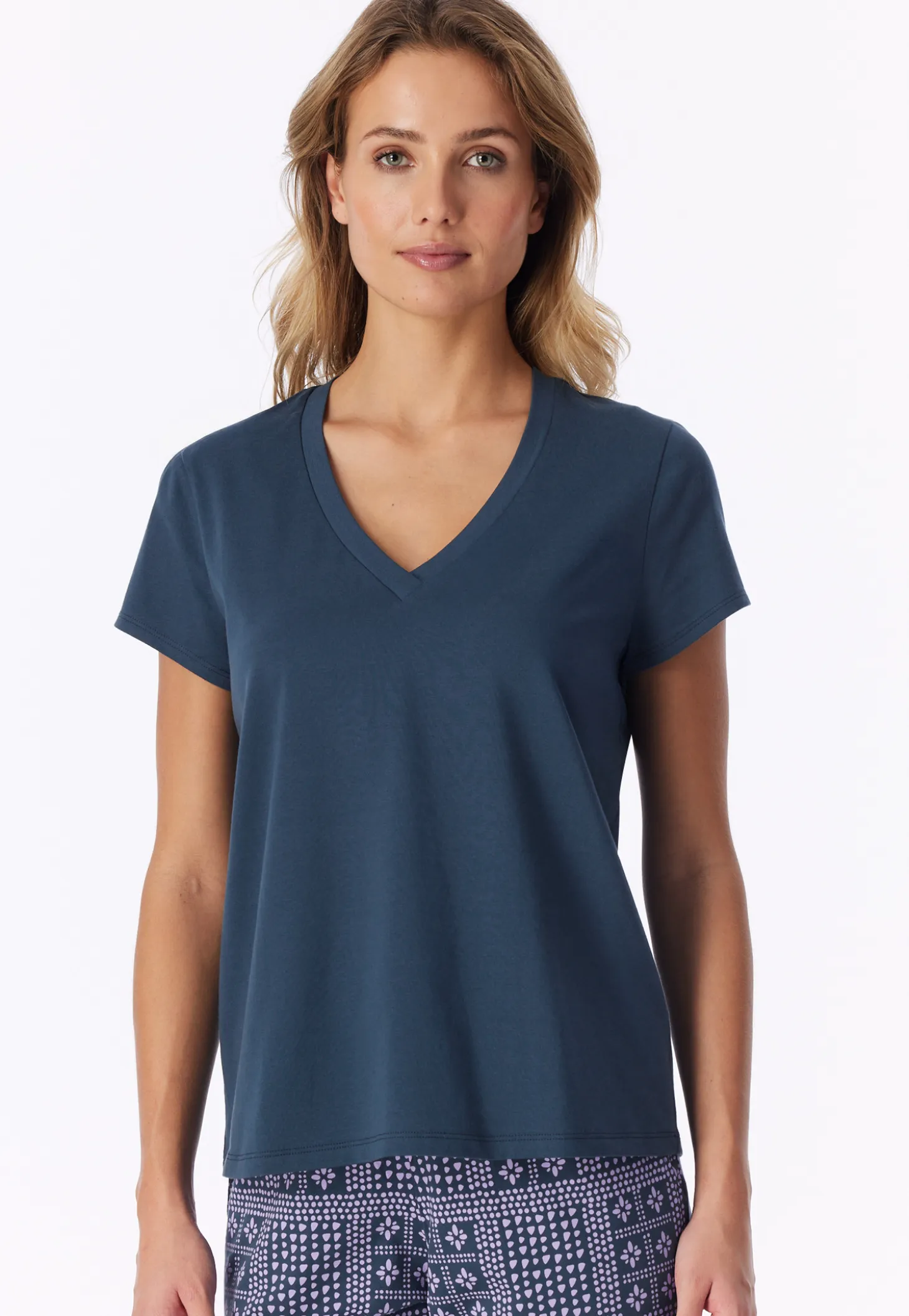 Shirt kurzarm V-Ausschnitt deep blue - Mix+Relax