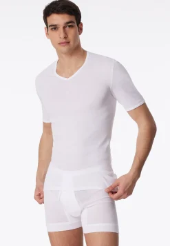 Shirt kurzarm V-Ausschnitt Feinripp weiß - Original Classics