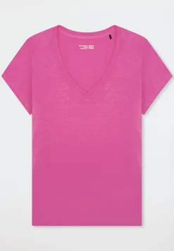 Shirt kurzarm V-Ausschnitt fuchsia - Mix+Relax