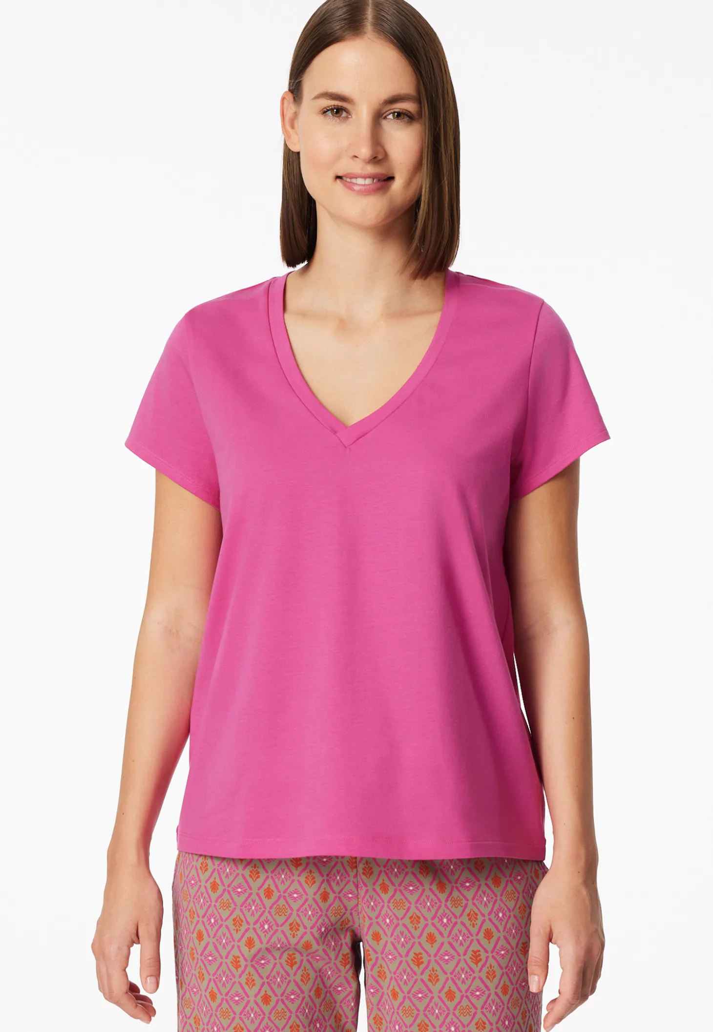 Shirt kurzarm V-Ausschnitt fuchsia - Mix+Relax
