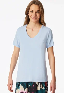 Shirt kurzarm V-Ausschnitt hellblau - Mix+Relax