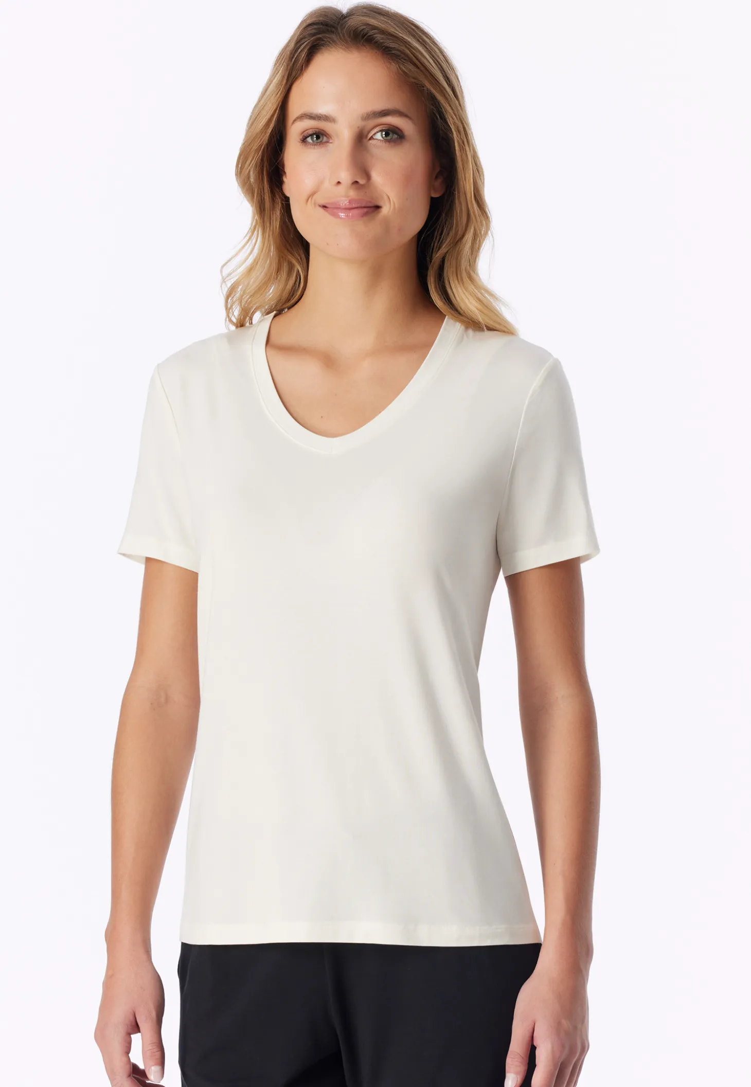 Shirt kurzarm V-Ausschnitt naturweiß - Mix+Relax