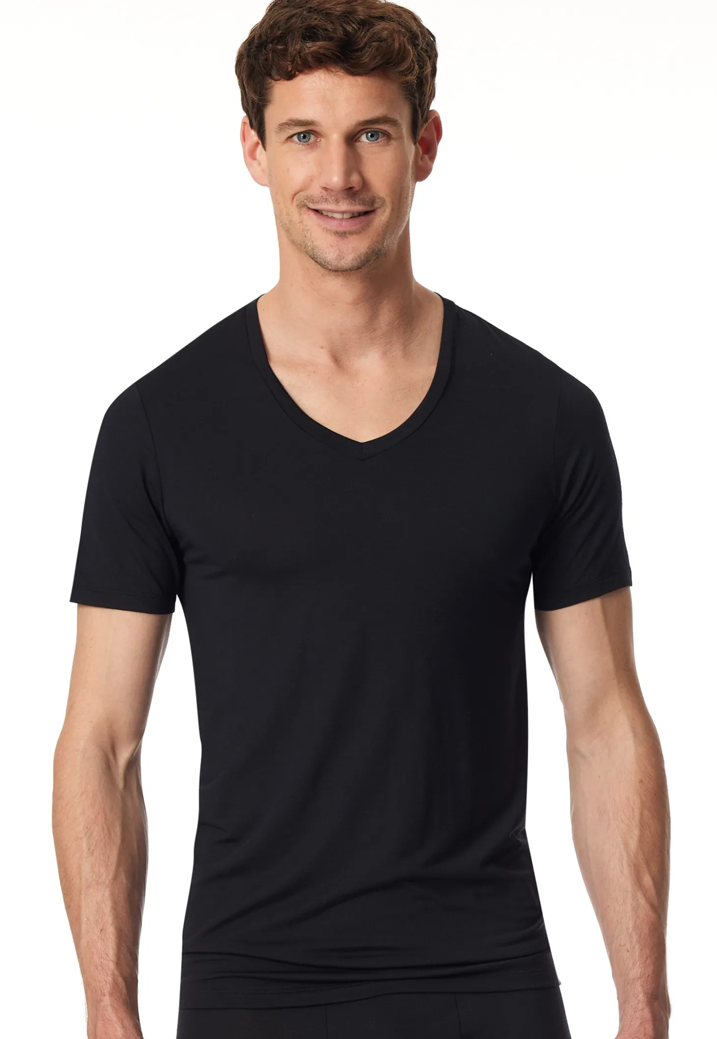 Shirt kurzarm V-Ausschnitt schwarz - Premium Modal