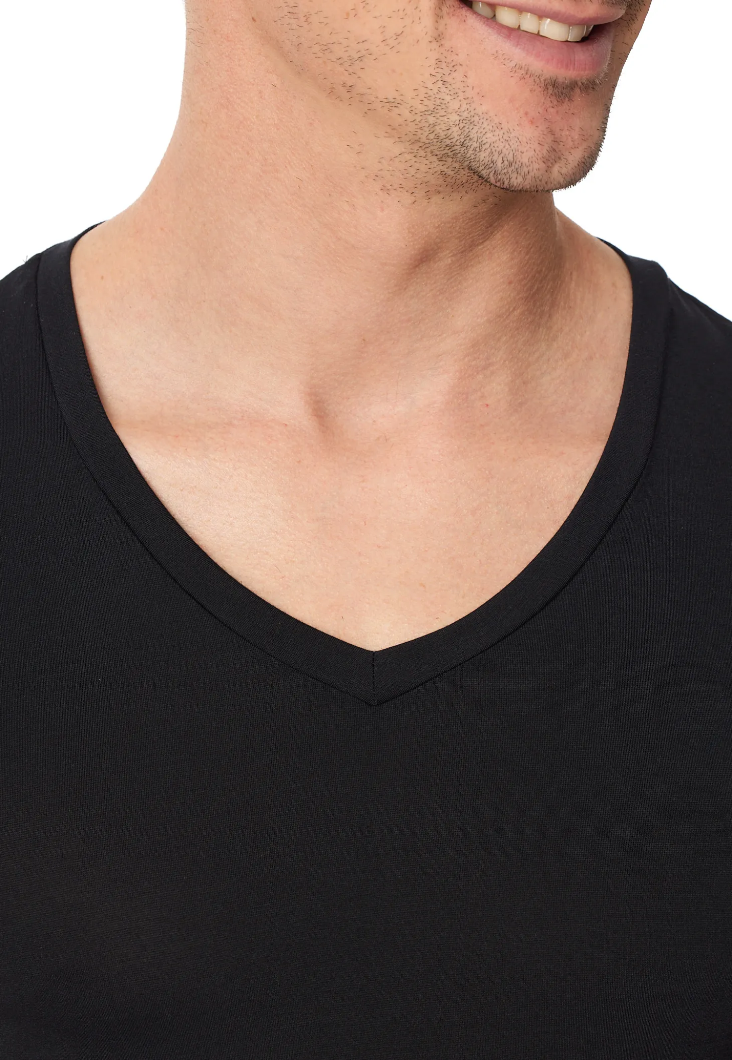 Shirt kurzarm V-Ausschnitt schwarz - Premium Modal