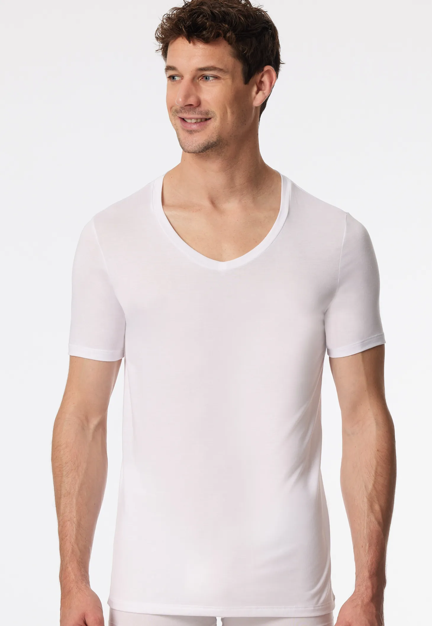 Shirt kurzarm V-Ausschnitt weiß - Premium Modal