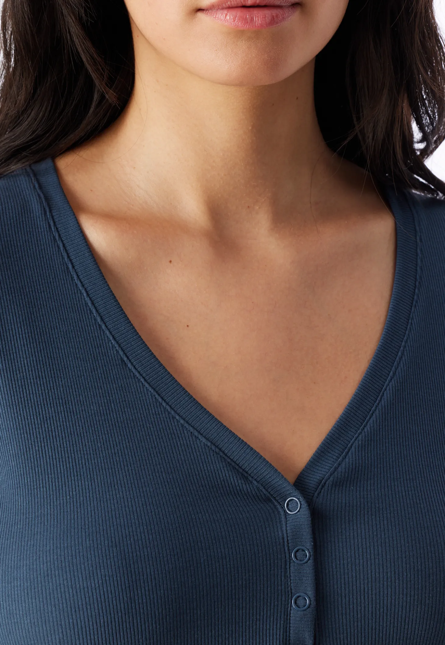 Shirt langarm Doppelripp Druckknöpfe deep blue - Mix+Relax