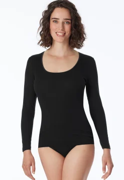 Shirt langarm Feinripp rundhals Spenzer schwarz - Luxury