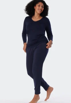 Shirt langarm Modal V-Ausschnitt blau - Mix+Relax
