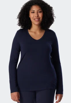 Shirt langarm Modal V-Ausschnitt blau - Mix+Relax