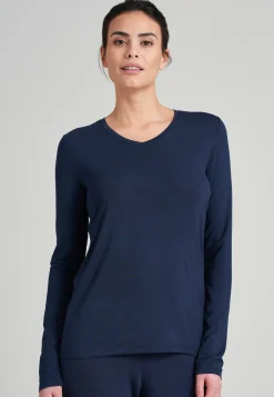 Shirt langarm Modal V-Ausschnitt blau - Mix+Relax