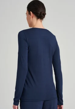 Shirt langarm Modal V-Ausschnitt blau - Mix+Relax