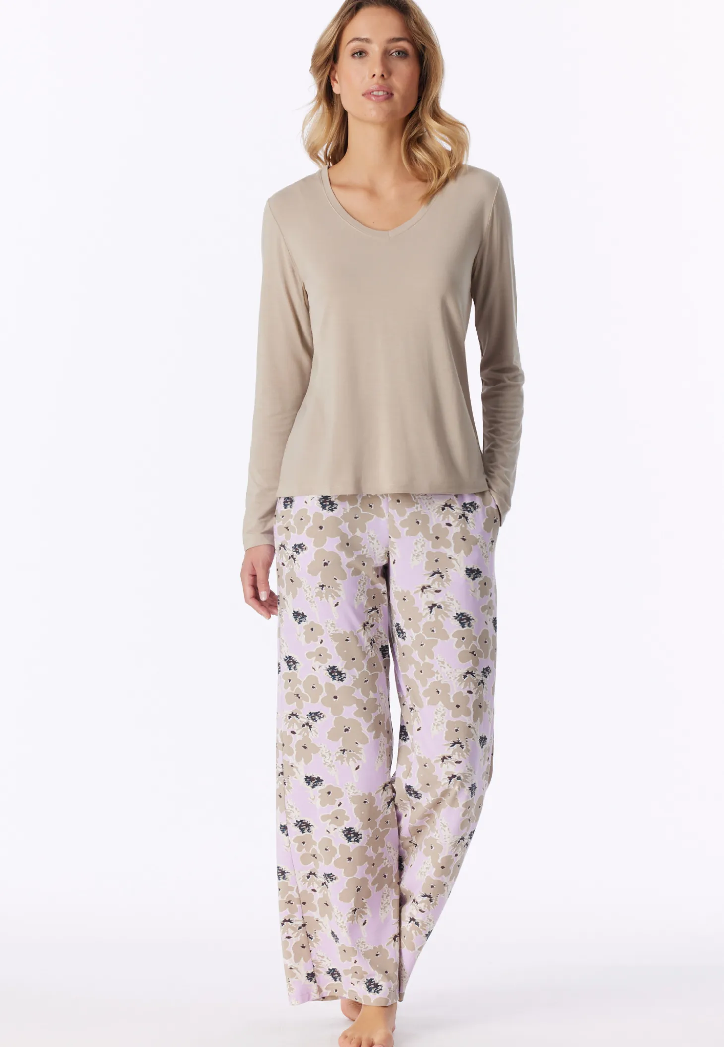 Shirt langarm V-Ausschnitt bright taupe - Mix+Relax