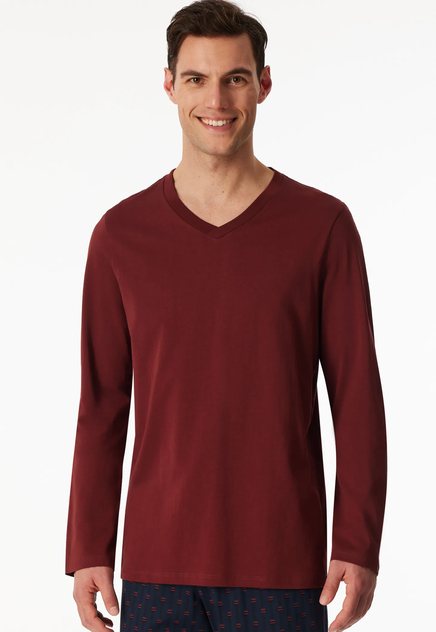 Shirt langarm V-Ausschnitt burgund - Mix+Relax