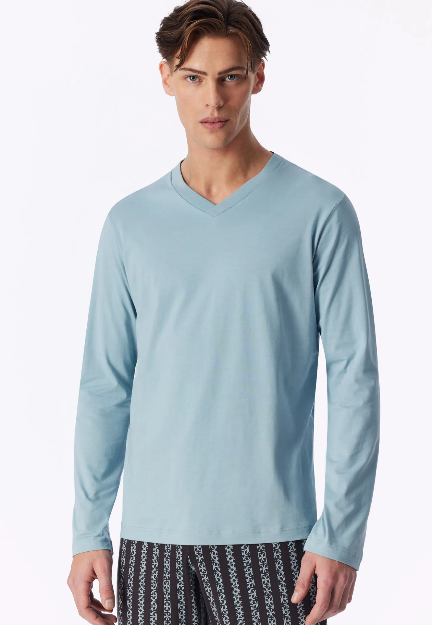 Shirt langarm V-Ausschnitt eisblau - Mix+Relax
