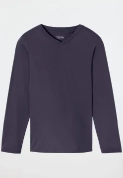 Shirt langarm V-Ausschnitt graphit - Mix+Relax