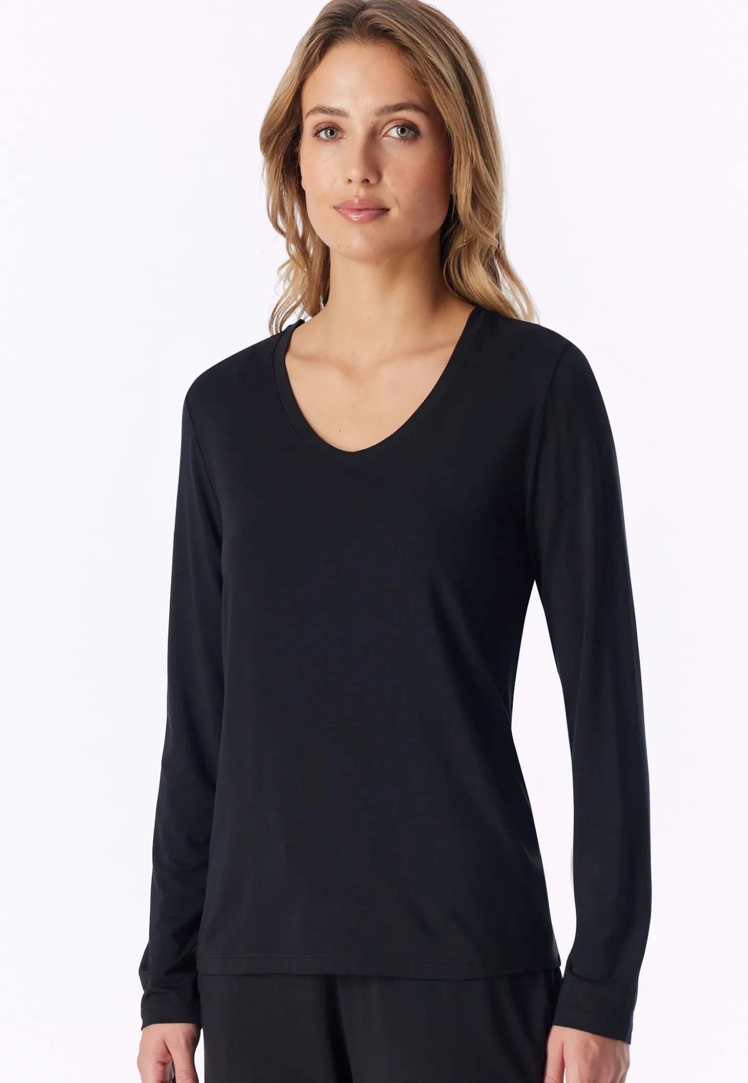 Shirt langarm V-Ausschnitt schwarz - Mix+Relax