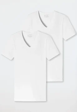 Shirts kurzarm 2er-Pack tiefer V-Ausschnitt weiß – 95/5