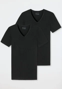 Shirts kurzarm 2er-Pack tiefer V-Ausschnitt schwarz – 95/5