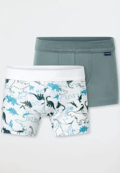Shorts 2er-Pack Dinos grün/weiß - Fine Rib