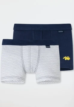Shorts 2er-Pack Feinripp Softbund Ringel Bagger dunkelblau/weiß - Feinripp Multipacks