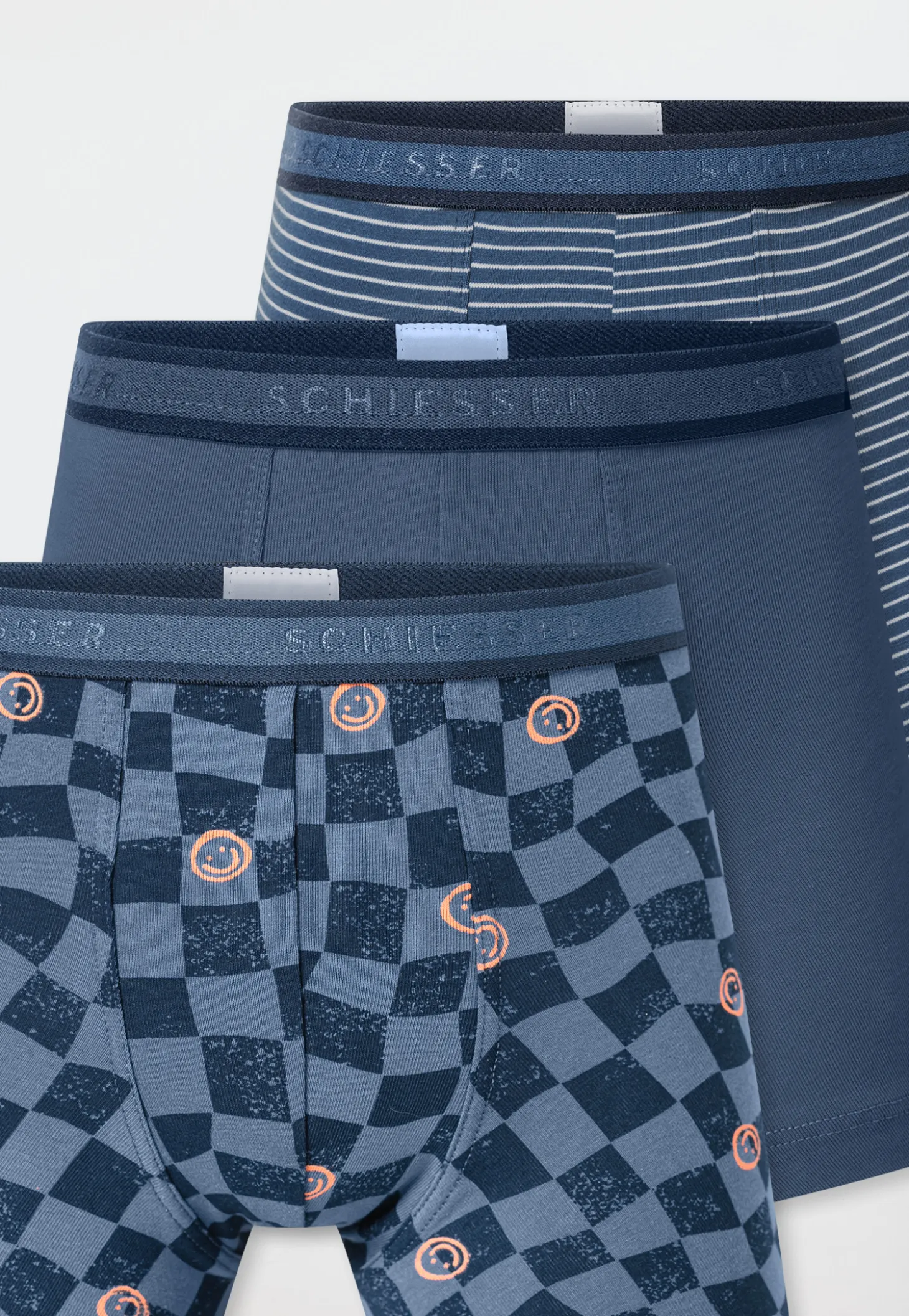 Shorts 3er-Pack Ringel Karos Smiley mehrfarbig - 95/5