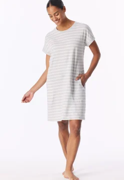 Sleepshirt kurzarm Streifen silbergrau-meliert - Casual Essentials