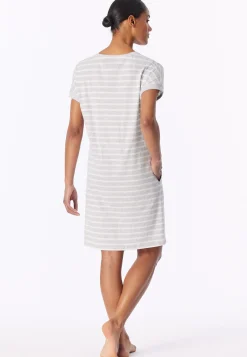 Sleepshirt kurzarm Streifen silbergrau-meliert - Casual Essentials