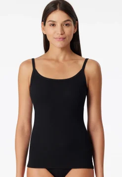 Spaghettitop Doppelripp Organic Cotton schwarz - Pure Rib