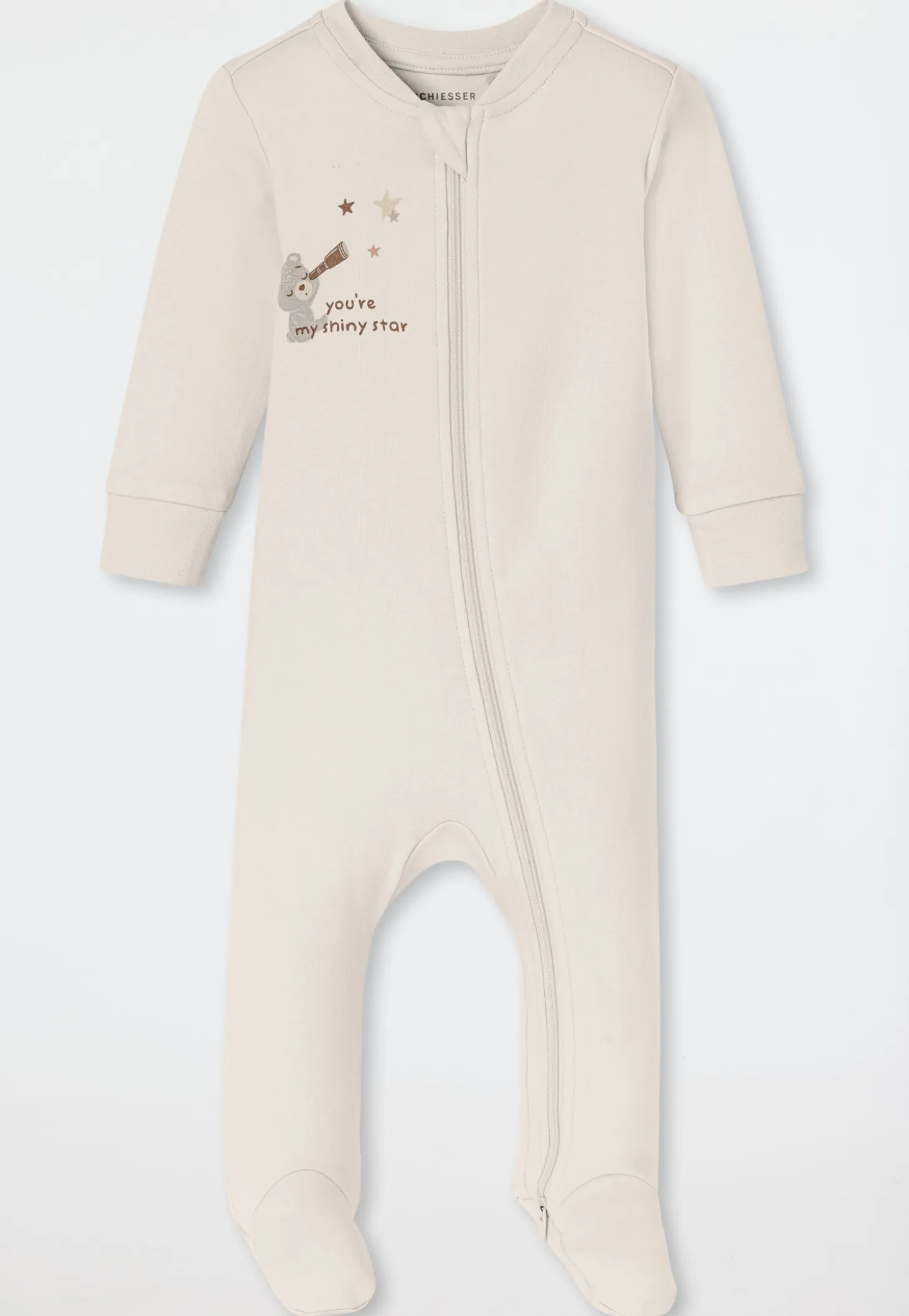 Strampler lang mit Fuß Teddybär beige-meliert - Baby