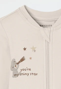 Strampler lang mit Fuß Teddybär beige-meliert - Baby
