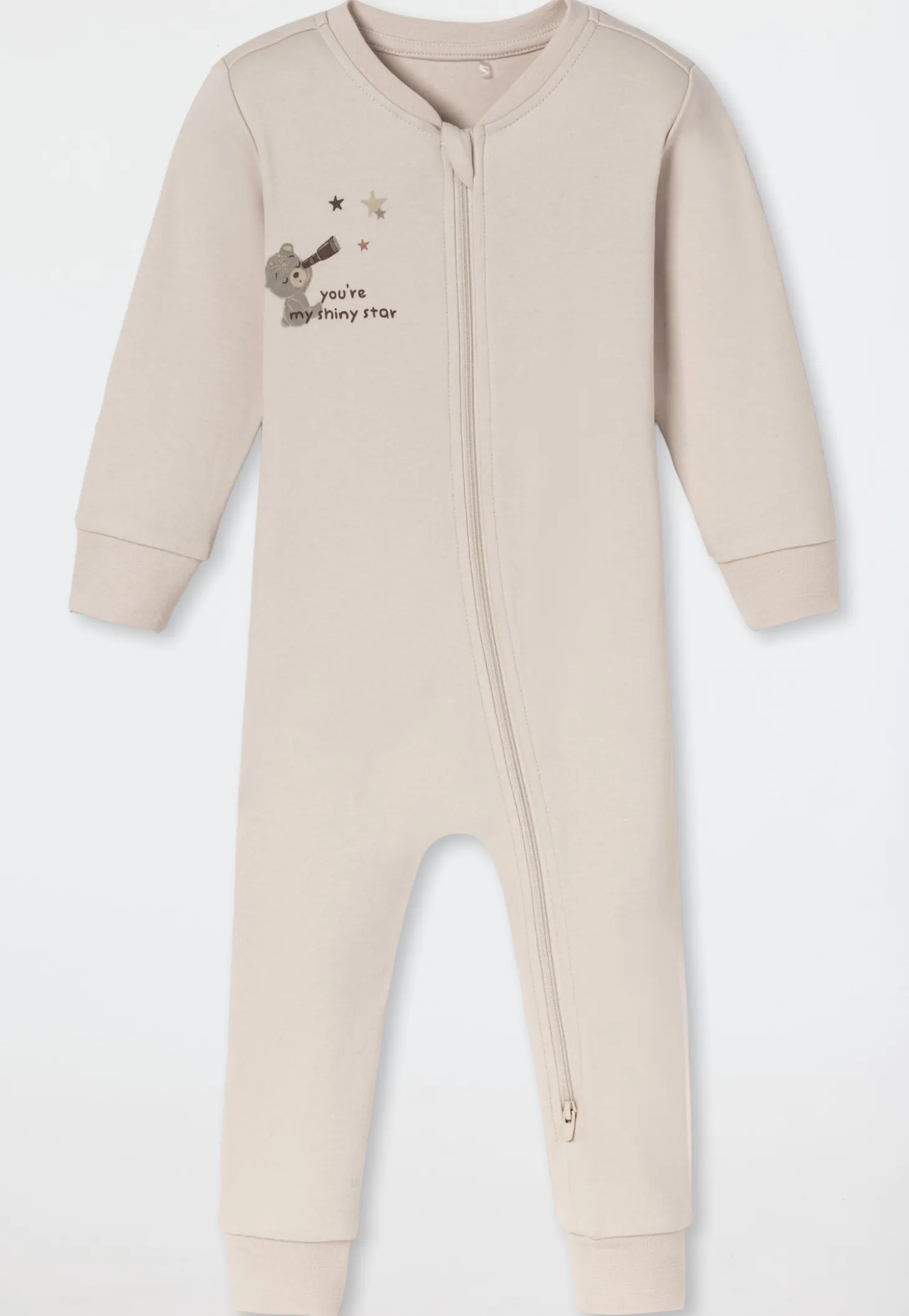 Strampler lang Teddybär beige-meliert - Baby