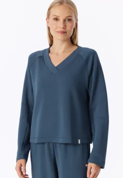 Sweatshirt langarm Doubleface V-Ausschnitt deep blue - Mix+Relax