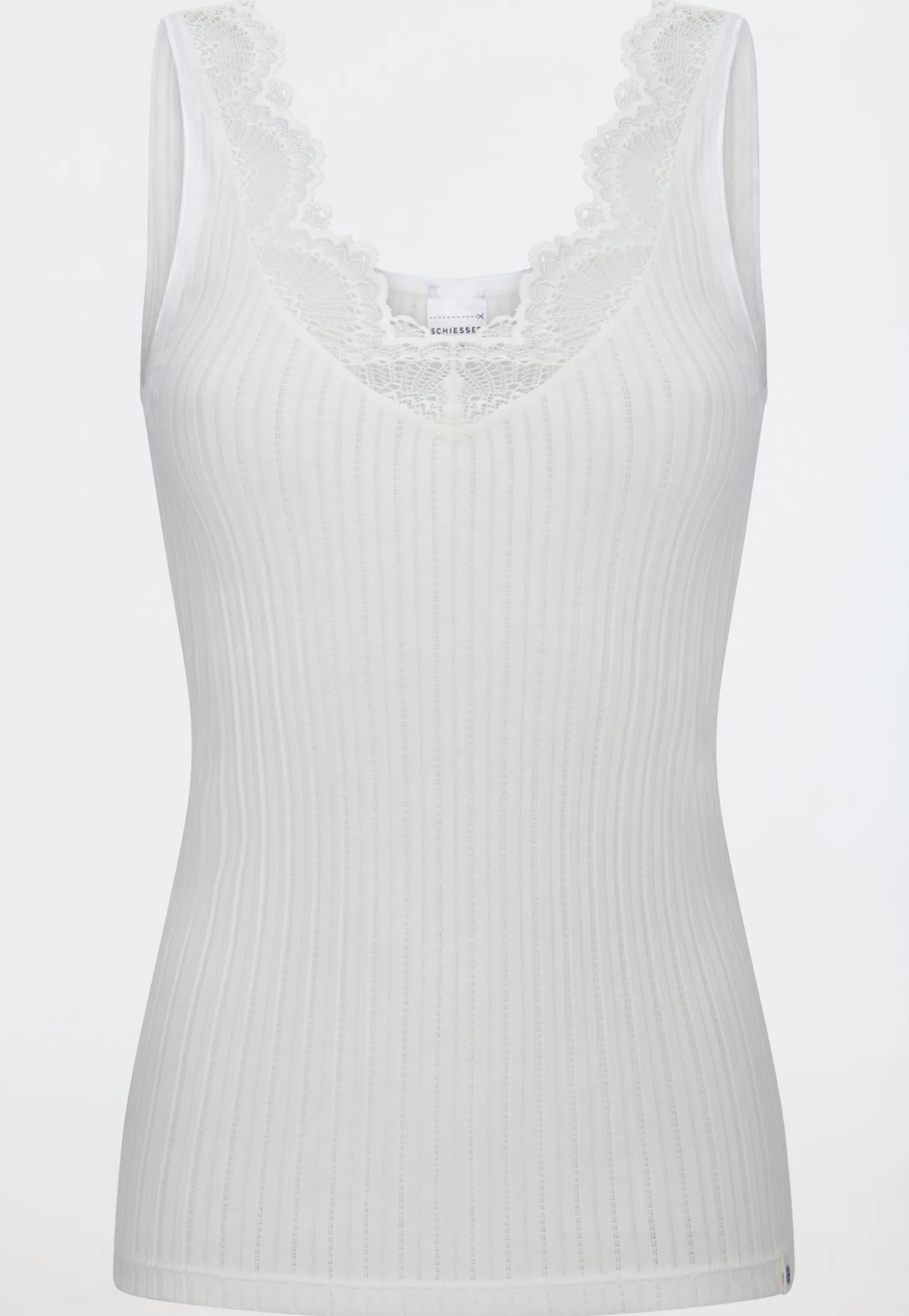 Trägertop Feinripp Nadelzug Spitze off-white - Revival Marie
