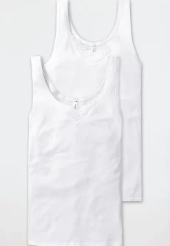 Trägertops 2er-Pack mit Stickerei weiß - Cotton Essentials