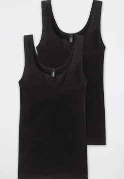 Trägertops 2er-Pack mit Stickerei schwarz - Cotton Essentials