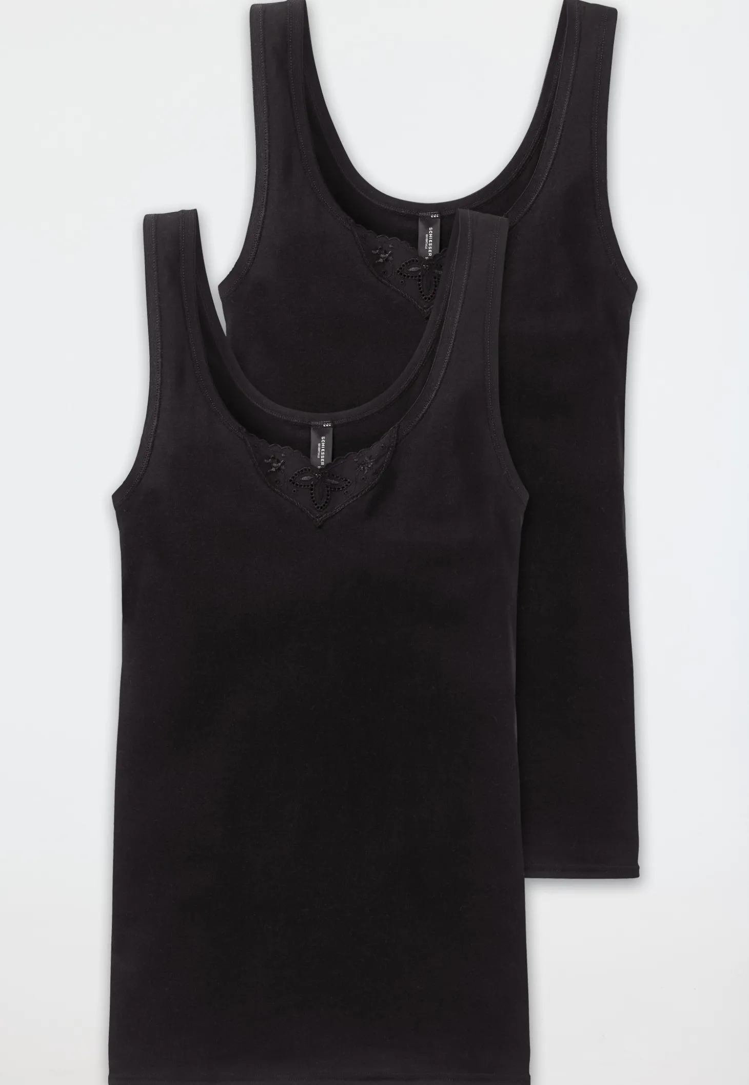 Trägertops 2er-Pack mit Stickerei schwarz - Cotton Essentials