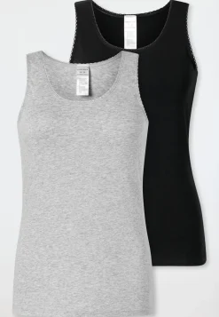 Trägertops 2er-Pack Spitze schwarz/ grau melange - Modern Multipacks