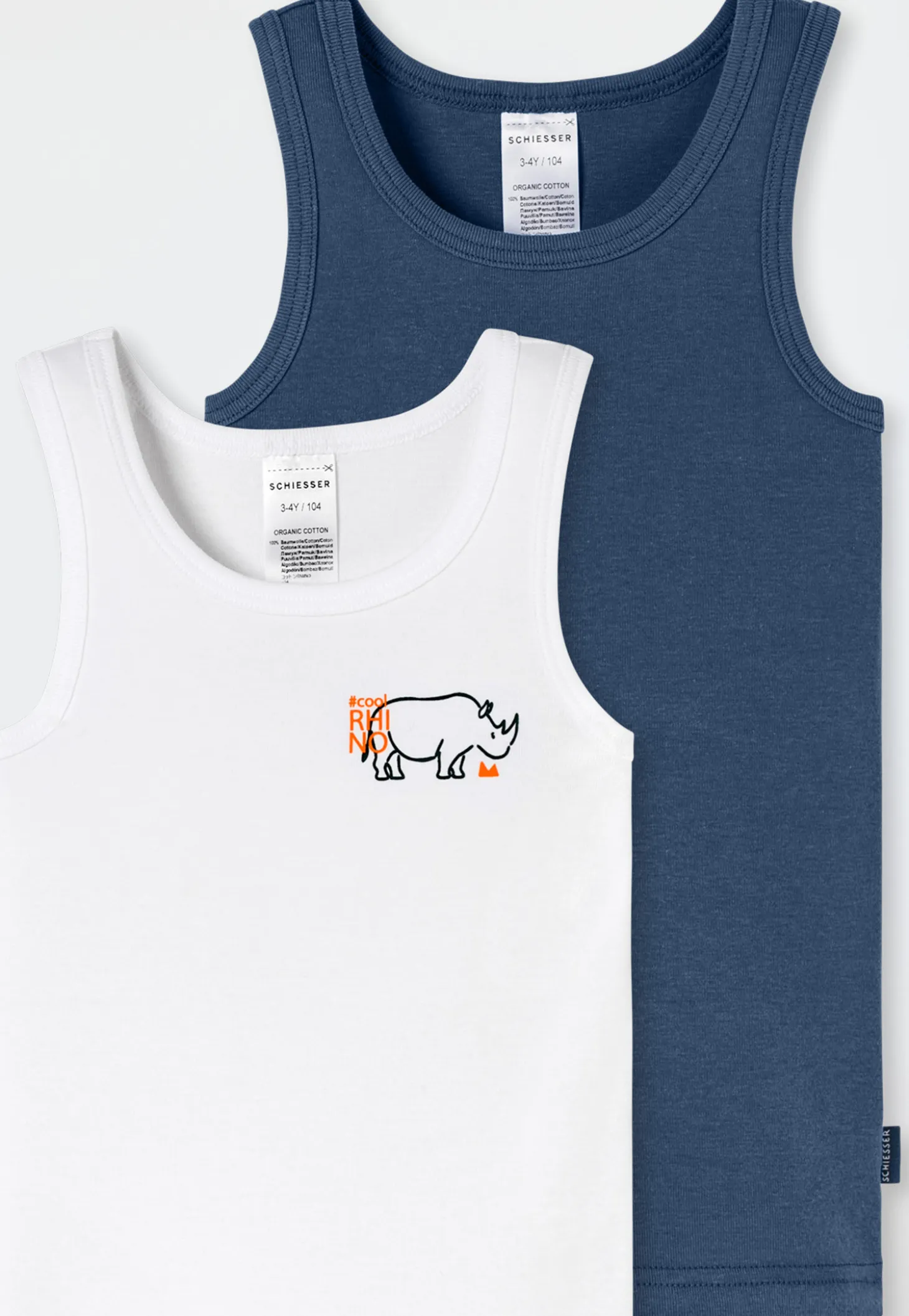 Unterhemden 2er-Pack Nashorn blau/weiß - Fine Rib