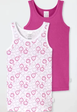 Unterhemden 2er-Pack Smileys pink/ weiß - Fine Rib
