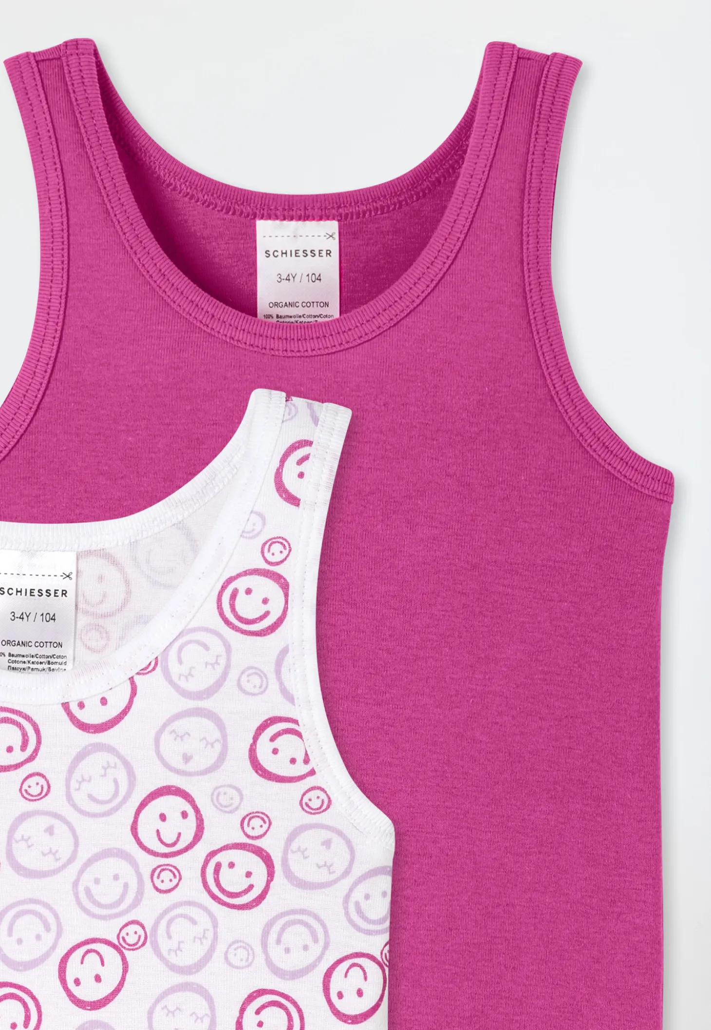 Unterhemden 2er-Pack Smileys pink/ weiß - Fine Rib