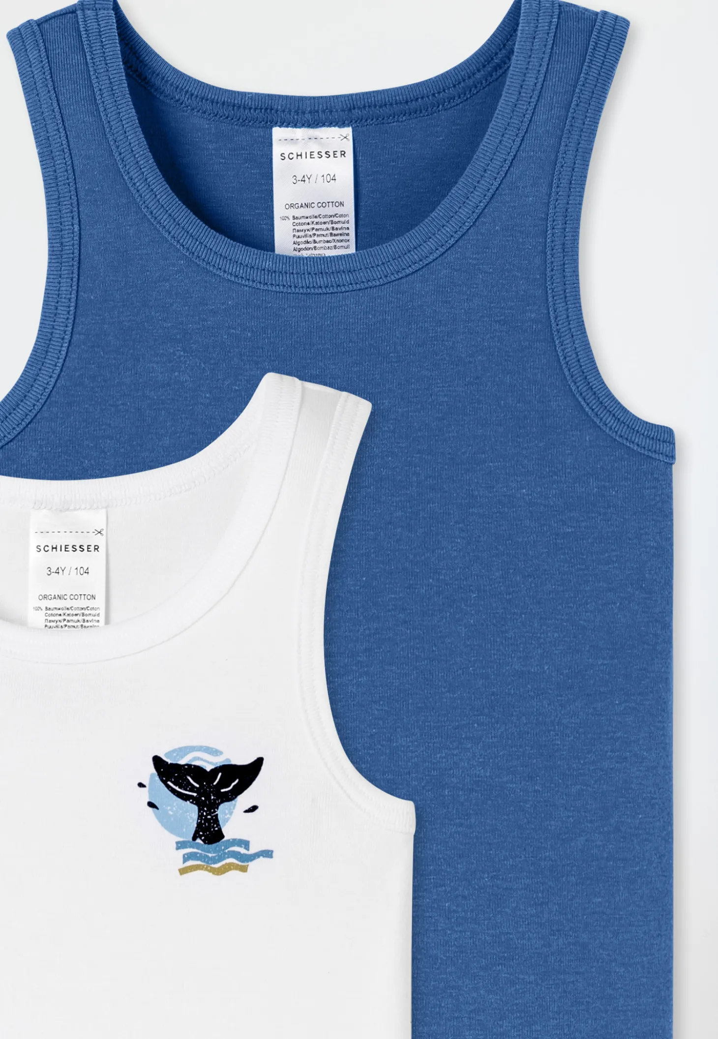Unterhemden 2er-Pack Wal blau-weiß - Fine Rib